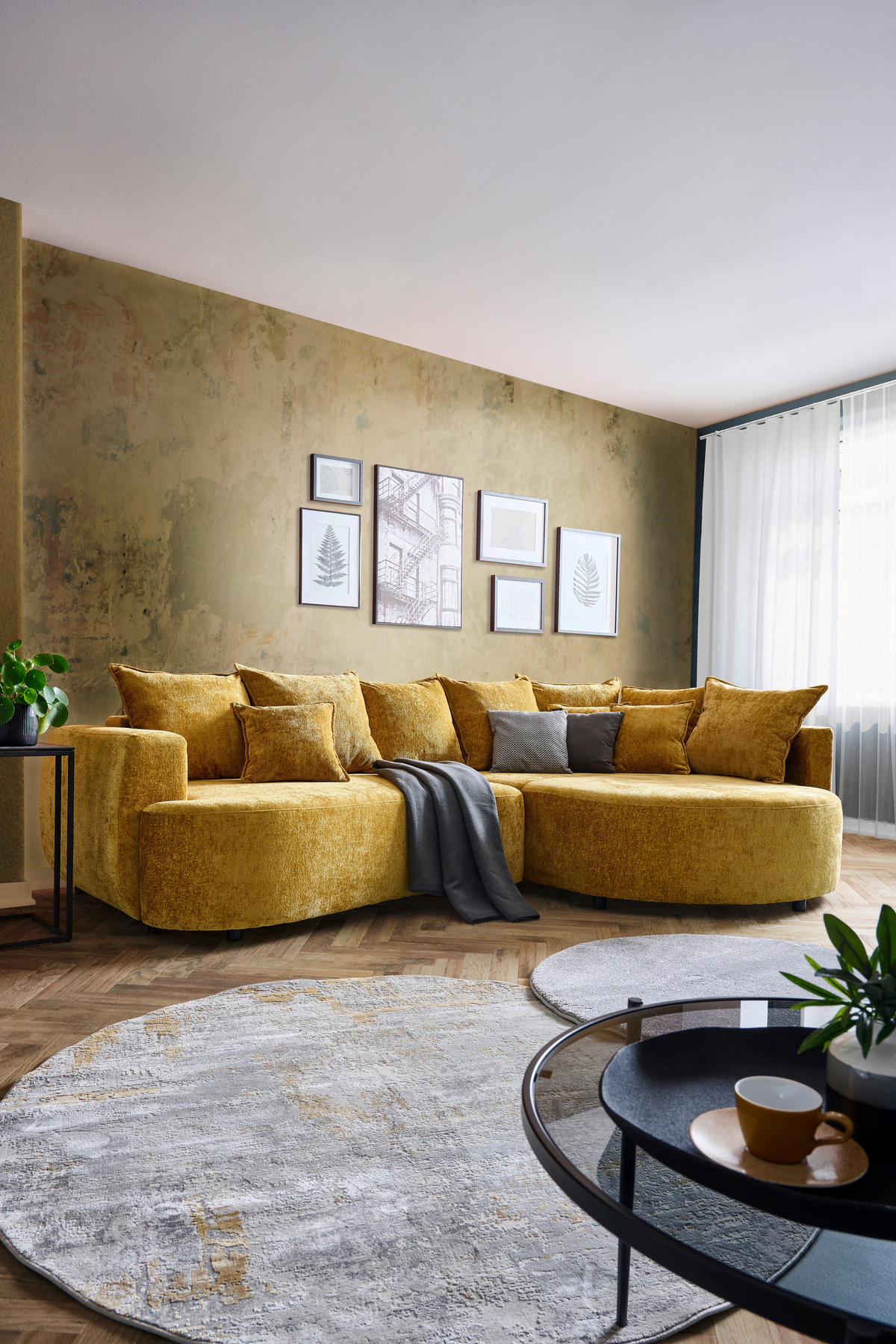 ECKSOFA Goldfarben Chenille  - Goldfarben/Schwarz, Design, Kunststoff/Textil (307/194cm) - Carryhome