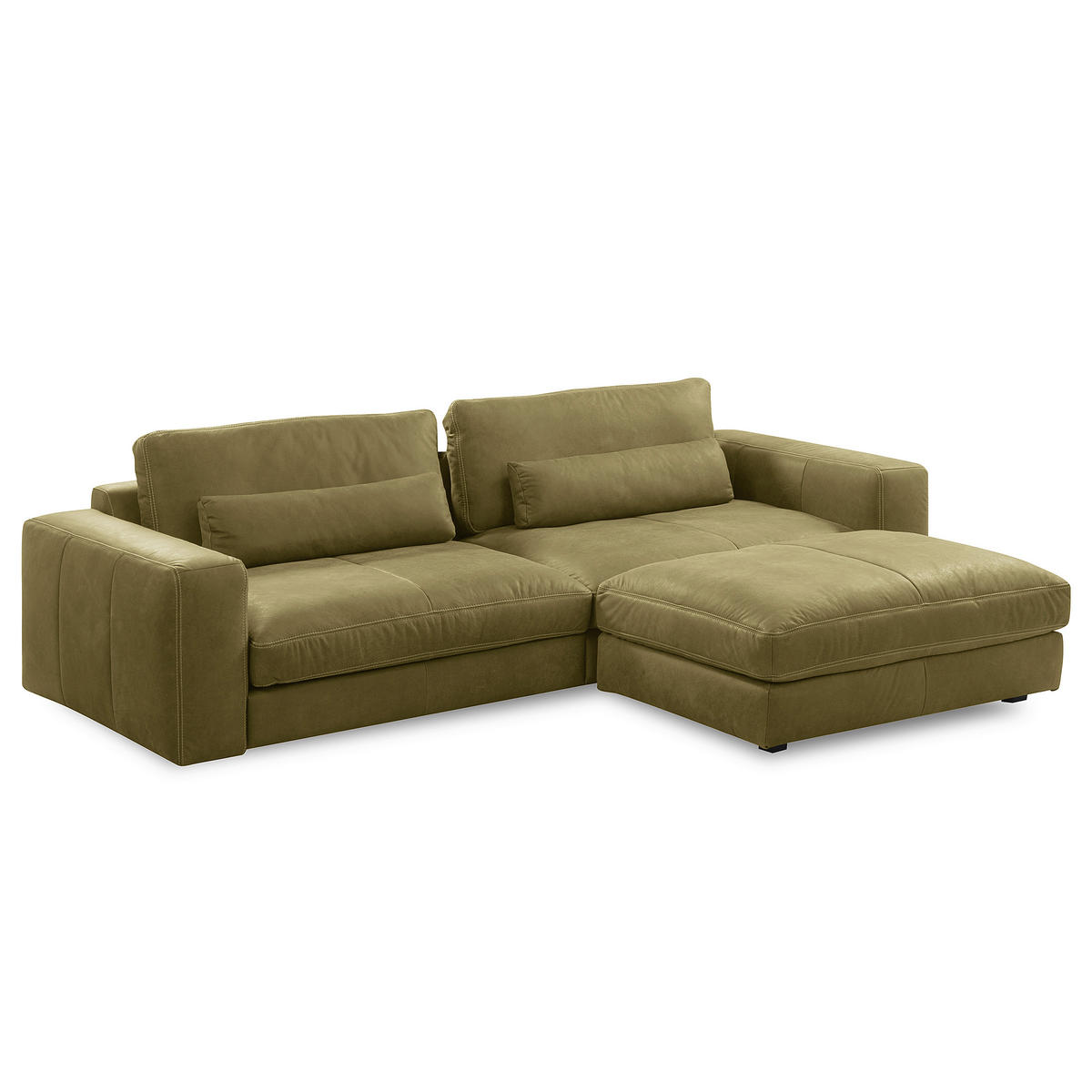 HOCKER in Leder Olivgrün  - Beige/Schwarz, Design, Leder/Kunststoff (123/45/93cm) - Livetastic