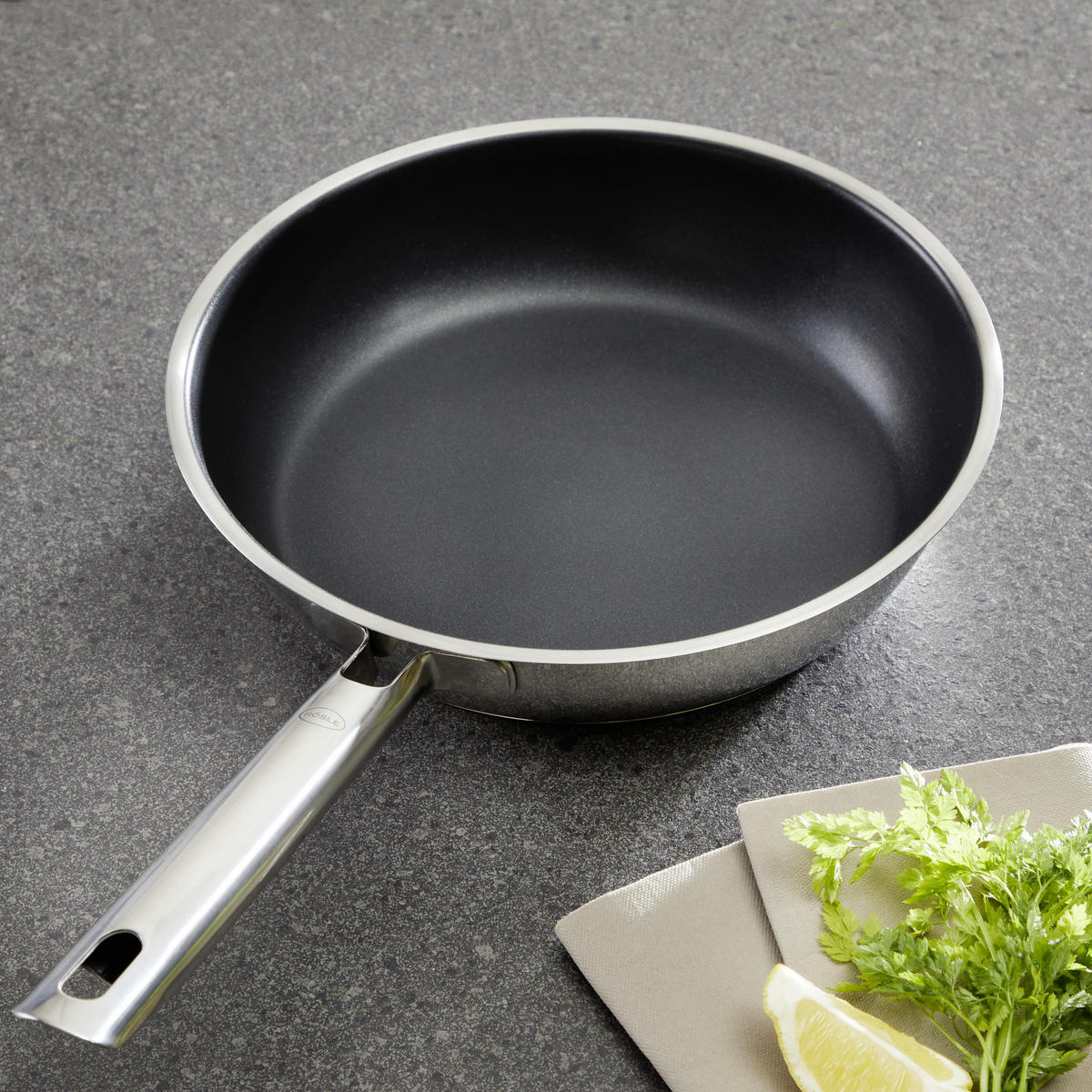 BRATPFANNE ELEGANCE 24 cm  - Edelstahlfarben/Schwarz, KONVENTIONELL, Metall (24cm) - Rösle