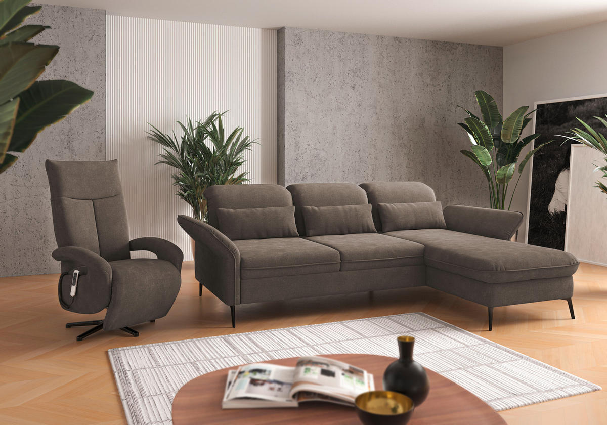 ECKSOFA in Flachgewebe Schlammfarben  - Schlammfarben/Schwarz, Konventionell, Textil/Metall (264/198cm) - Sit & More