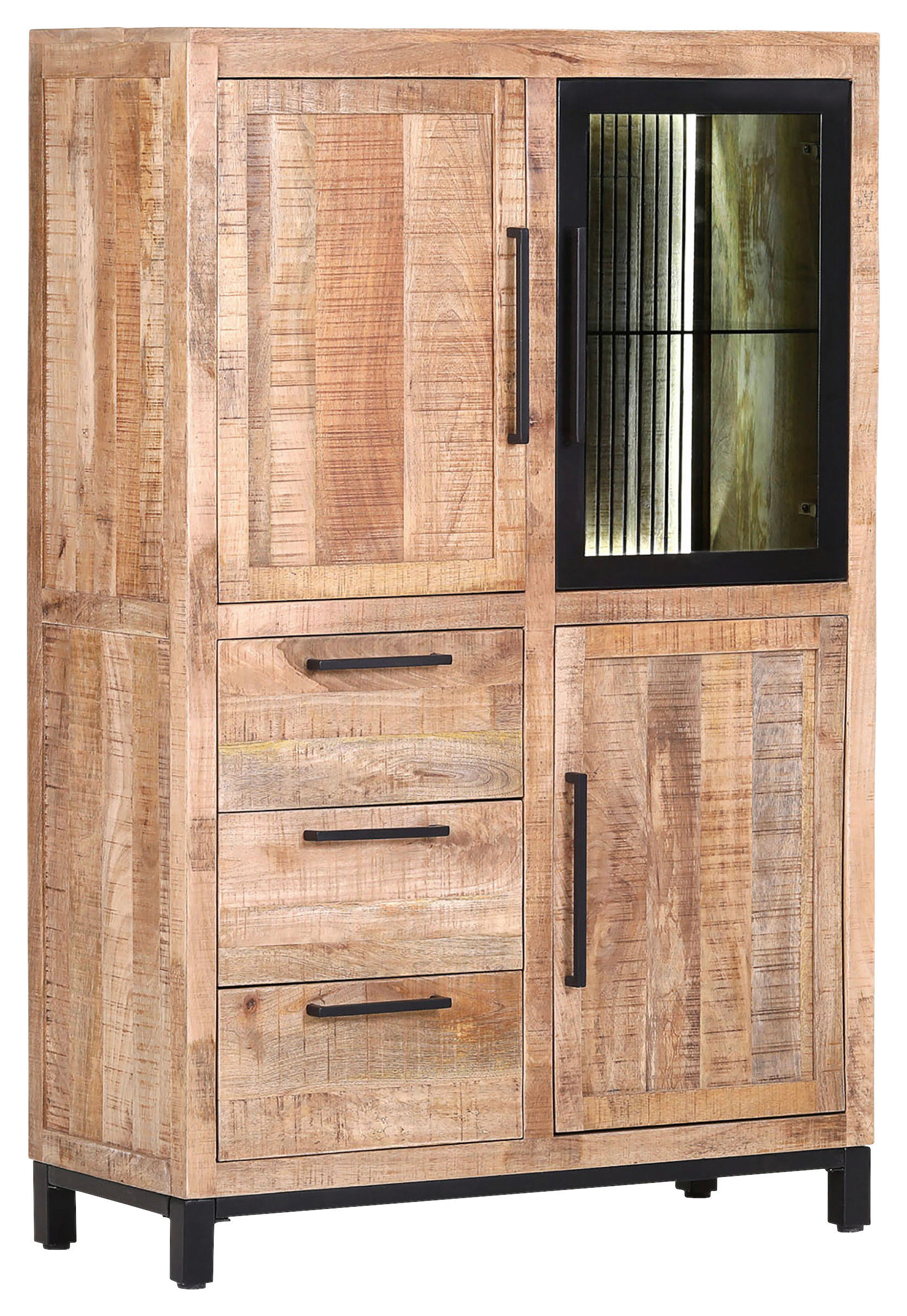 HIGHBOARD  in 95/145/43 cm  - Schwarz/Naturfarben, MODERN, Glas/Holz (95/145/43cm) - Livetastic