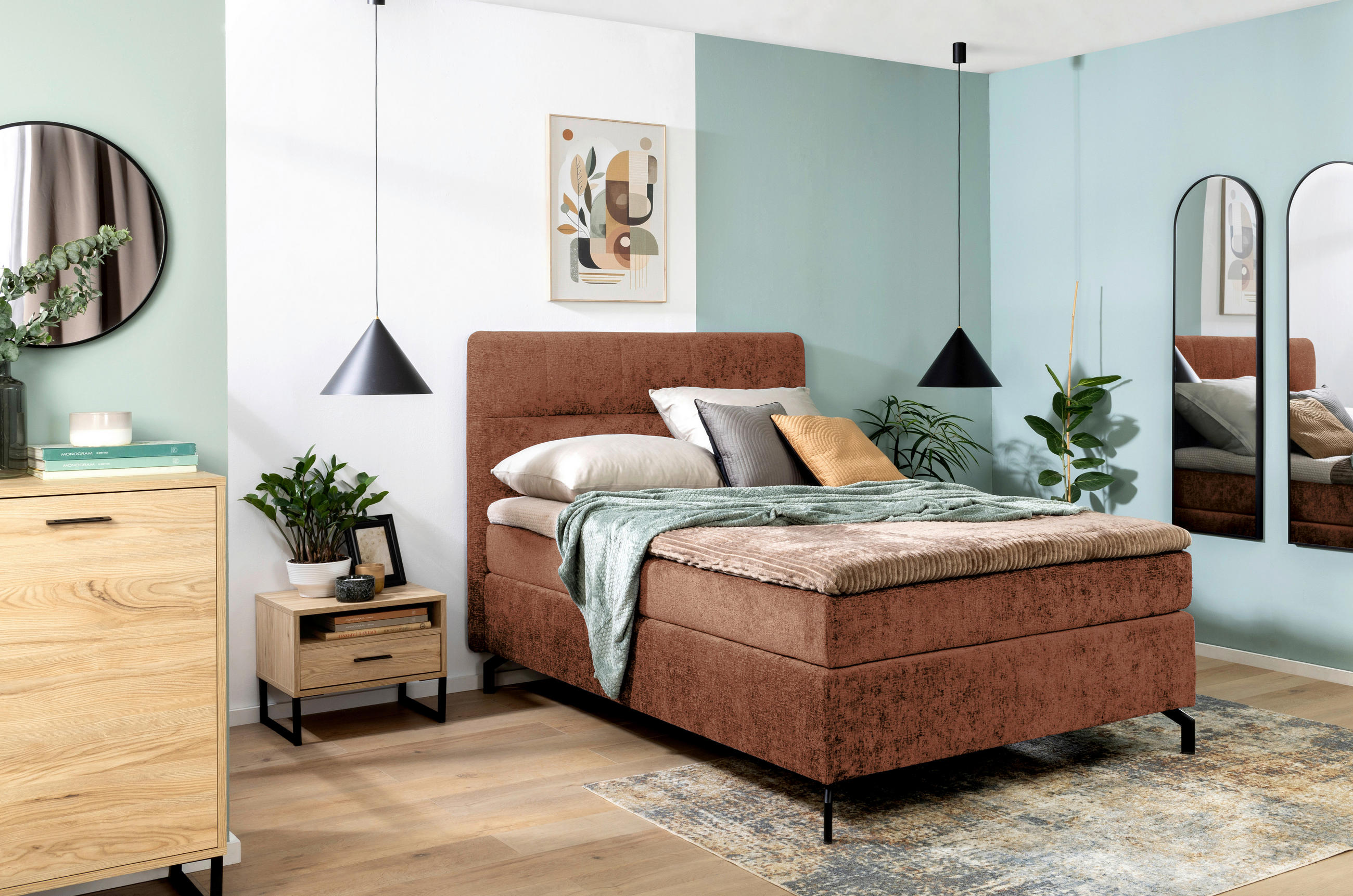 BOXSPRINGBETT 140/200 cm  in Rotbraun  - Rotbraun/Schwarz, Design, Textil/Metall (140/200cm) - Esposa