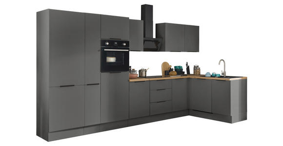 ECKKÜCHE 370/175 cm in Graphitfarben - Schwarz/Graphitfarben, Basics, Holzwerkstoff/Metall (370/175cm) - Xora