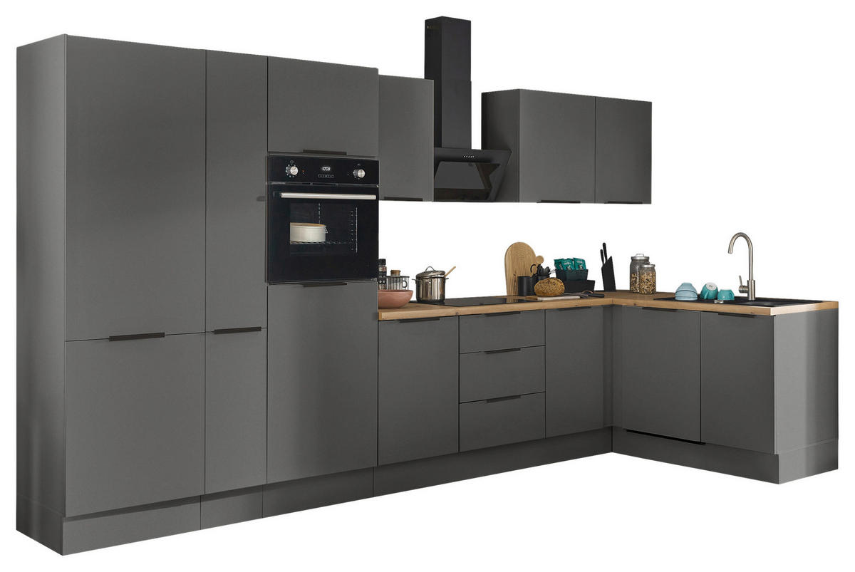 ECKKÜCHE 370/175 cm  in Graphitfarben  - Schwarz/Graphitfarben, Basics, Holzwerkstoff/Metall (370/175cm) - Xora