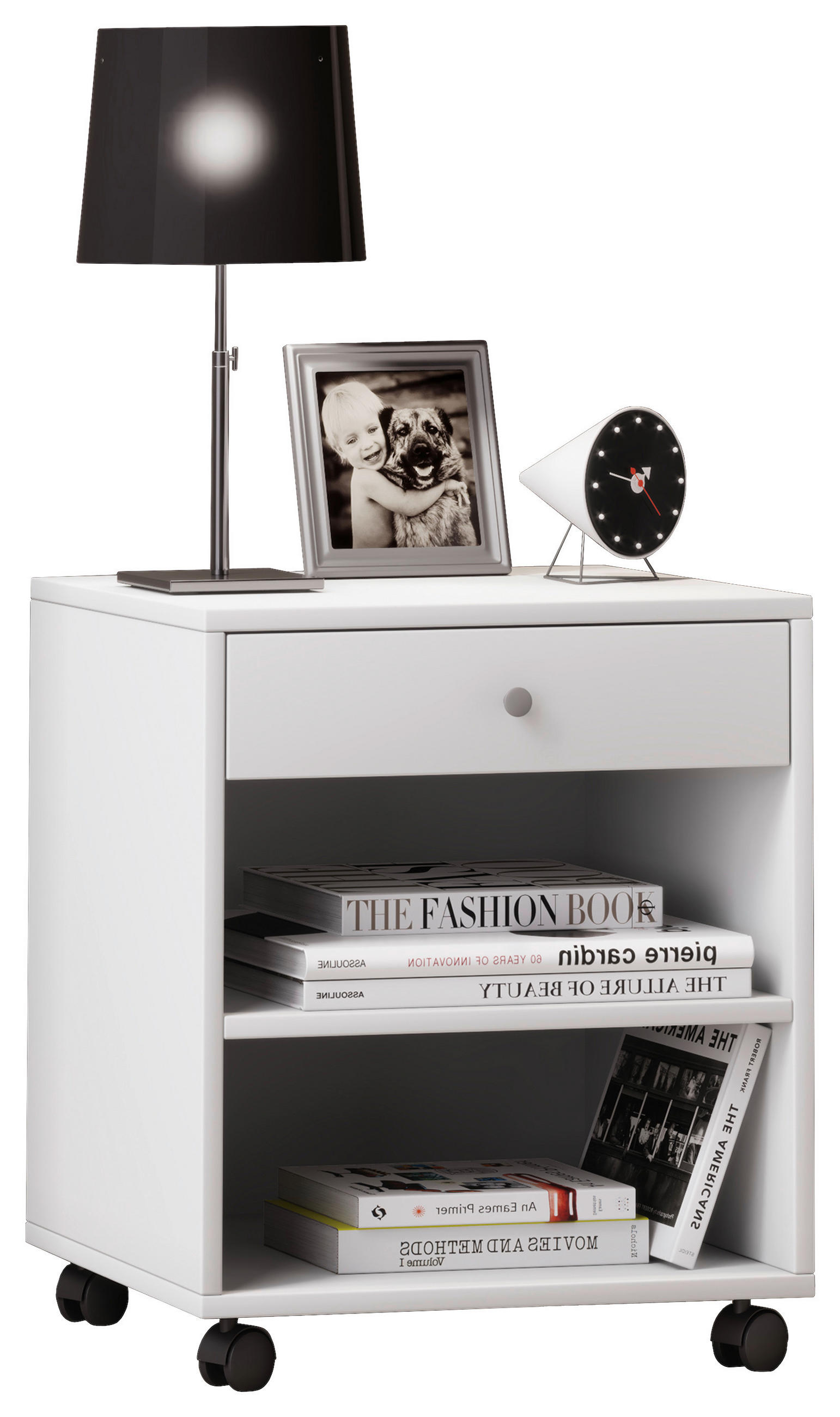 SÄNGBORD i vit  - vit/silver, Modern, trämaterial/plast (45/54/38cm) - MID.YOU