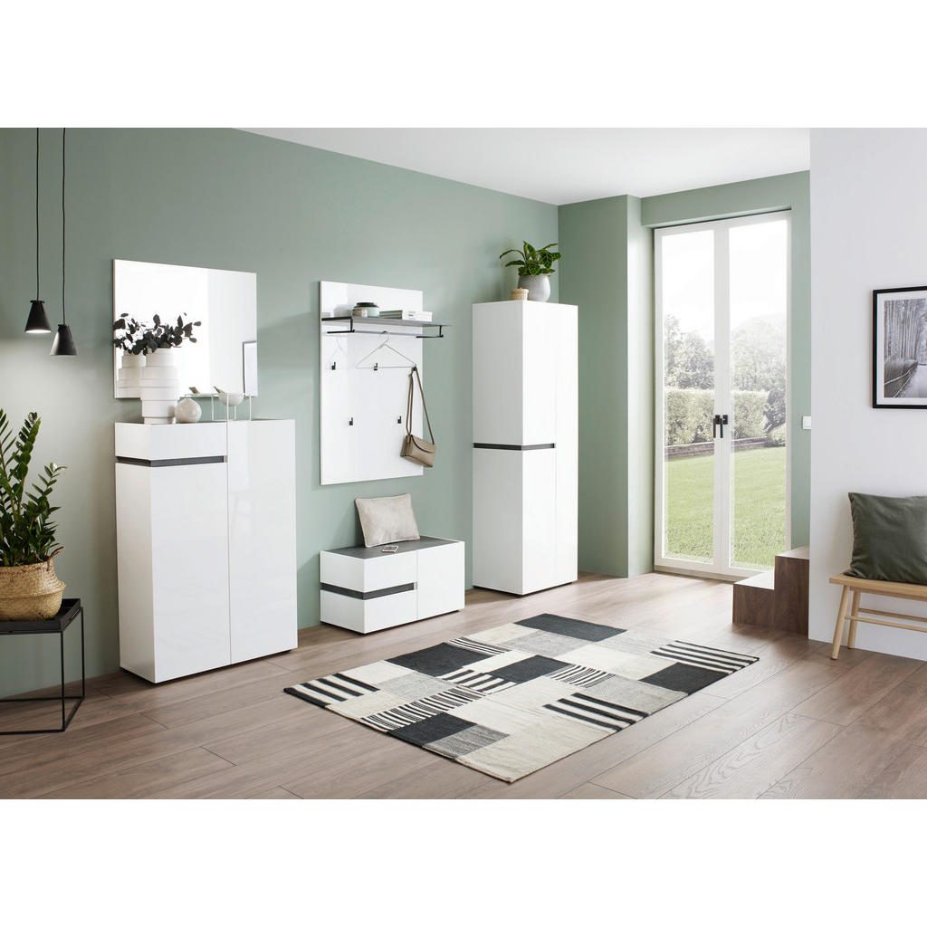 Thumbnail - Voleo Garderobenschrank, Anthrazit, Weiß, Holzwerkstoff, 5 Fächer, 60.5x190x42.6 cm, erweiterbar, griffloses Öffnen, Typ...
