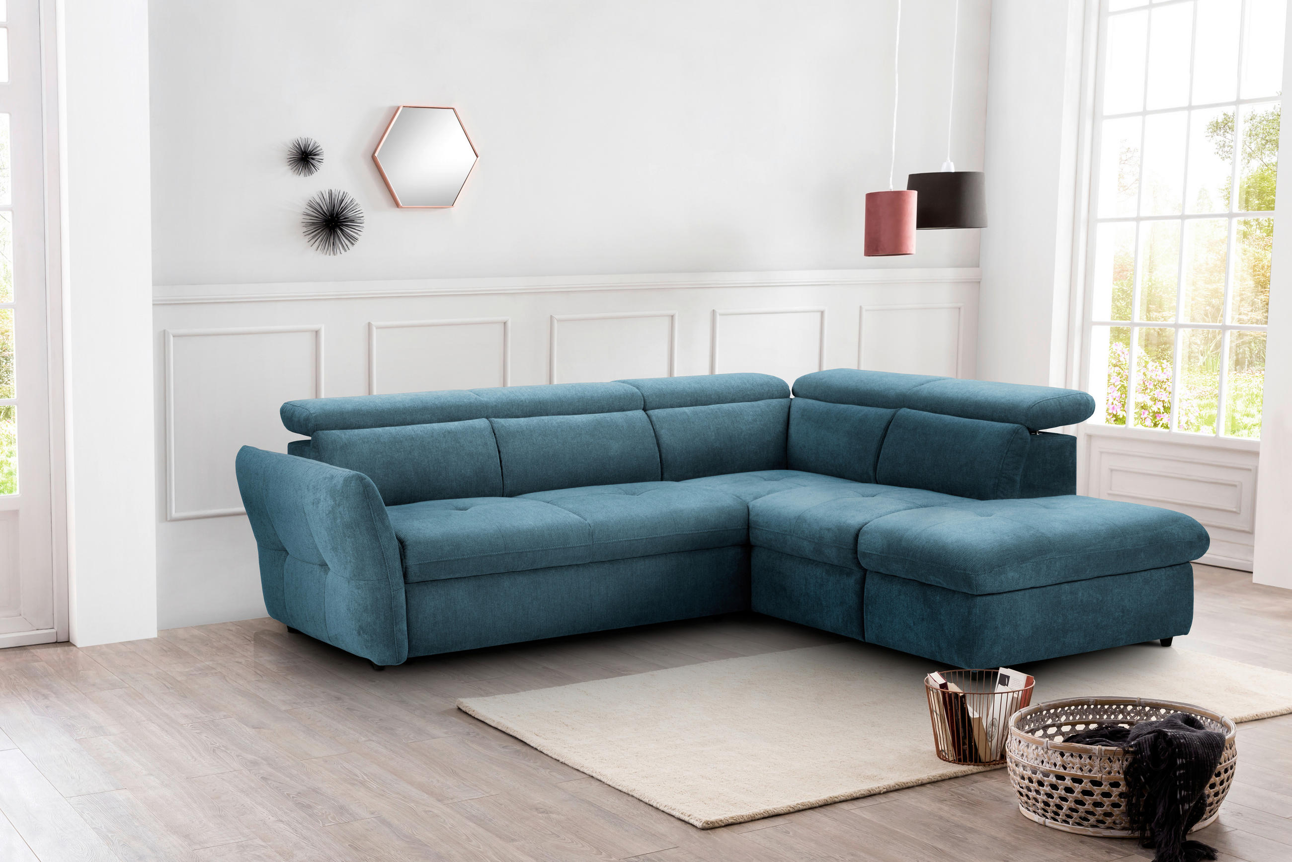 SEDACIA SÚPRAVA, textil, modrá - čierna/modrá, Design, textil/plast (254/89/224cm) - Stylife