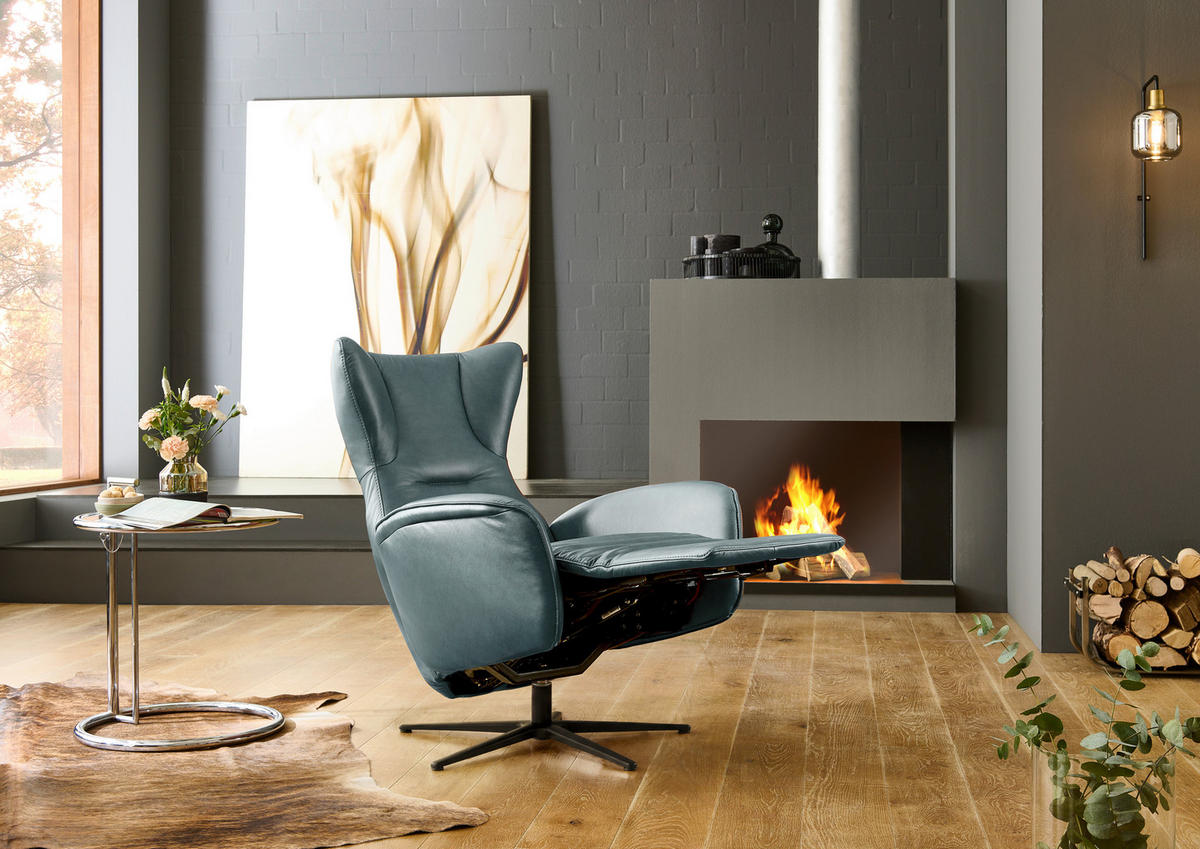 RELAXSESSEL Leder Graublau  - Graublau/Schwarz, Design, Leder/Metall (75/106/86cm) - Valdera