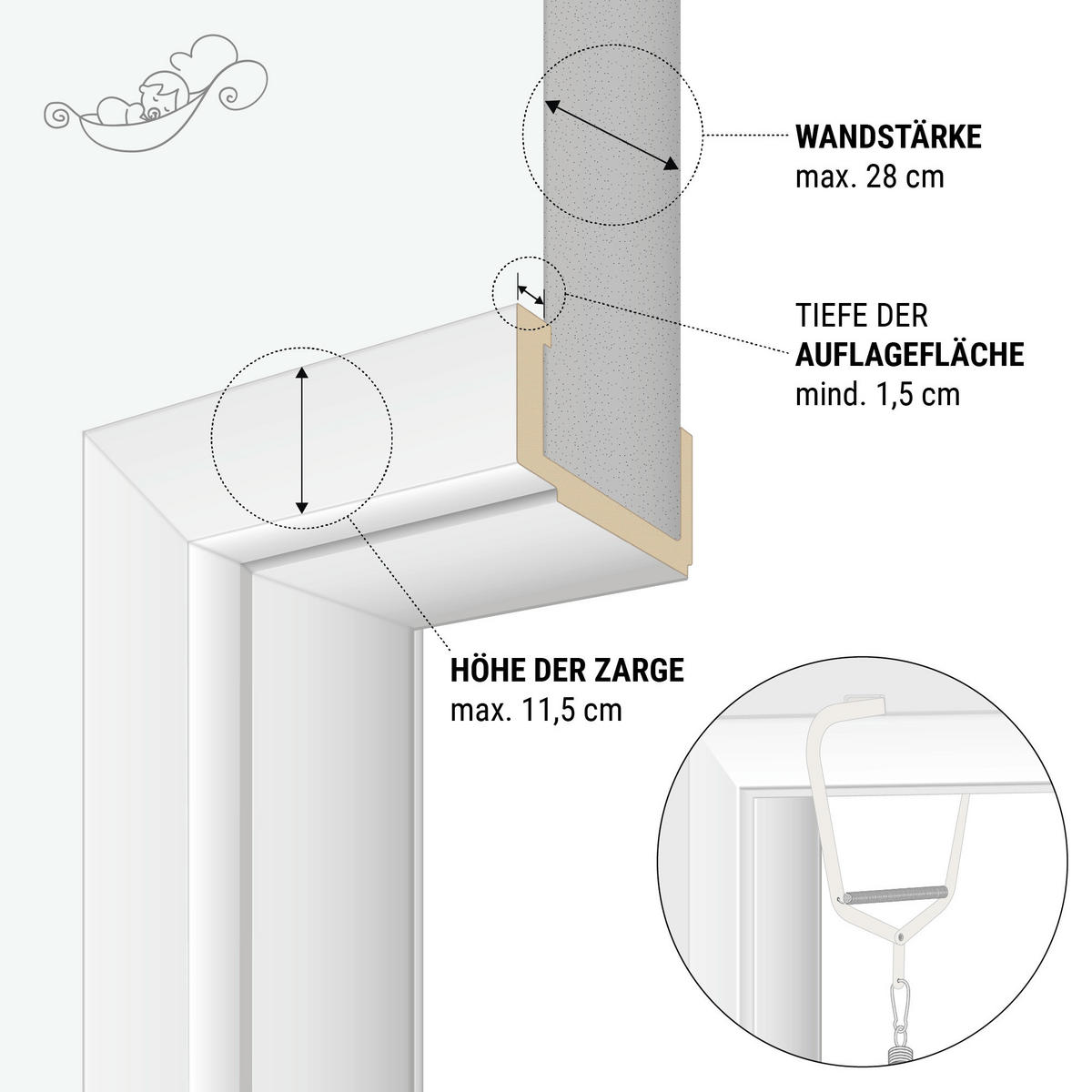 FEDERWIEGE GRAU Set ink. Türklammer  Grau  - Grau, Basics, Textil/Metall (30/166/137cm) - SCHMUSEWOLKE