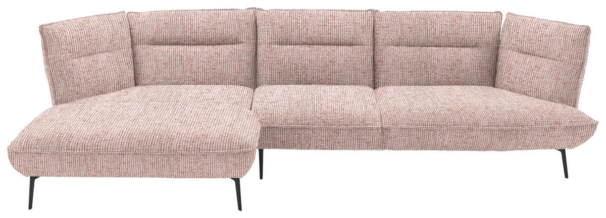 ECKSOFA in Flachgewebe Altrosa  153/339 cm  - Schwarz/Altrosa, Design, Textil/Metall (153/339cm) - Moderano