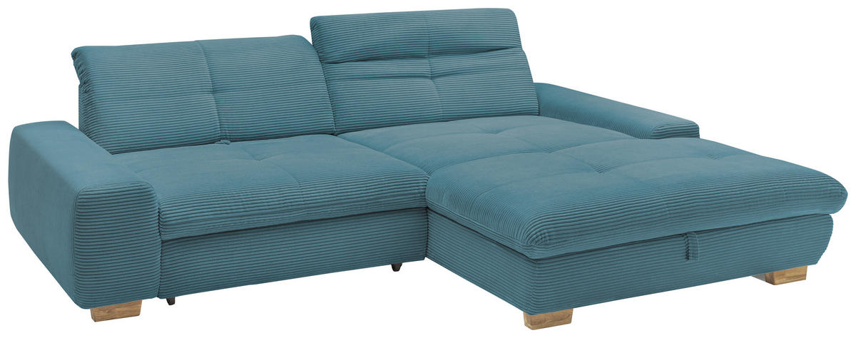 ECKSOFA Blau Cord  - Blau/Eichefarben, Design, Holz/Textil (276/198cm) - SetOne by Musterring