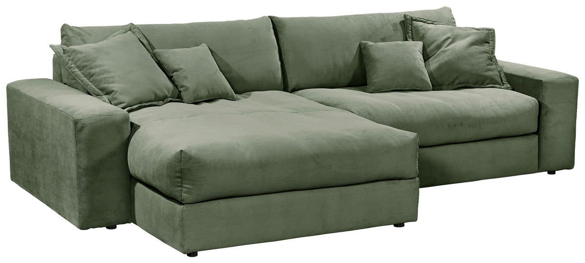 ECKSCHLAFSOFA  KAMIL Grün Cord  - Schwarz/Grün, MODERN, Kunststoff/Textil (180/297cm) - Livetastic