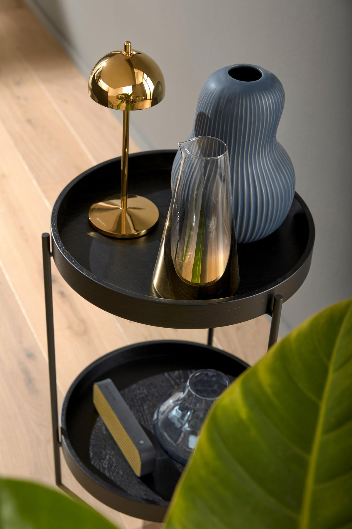 BEISTELLTISCH 43/43/59 cm Eiche furniert Anthrazit, Schwarz rund  - Anthrazit/Schwarz, Design, Holz/Metall (43/43/59cm) - Musterring