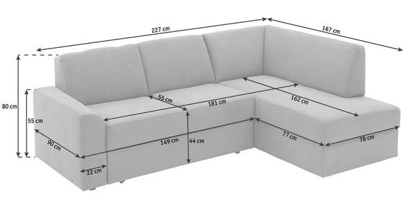 ECKSOFA in Webstoff Grau  - Schwarz/Grau, KONVENTIONELL, Kunststoff/Textil (224/165cm) - Venda