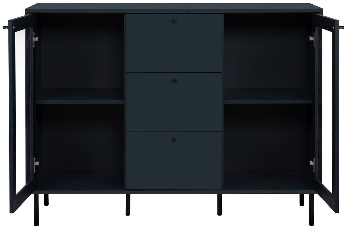 KOMODA   120/90/40 cm   plava  - crna/plava, Moderno, staklo/drvni materijal (120/90/40cm) - MID.YOU