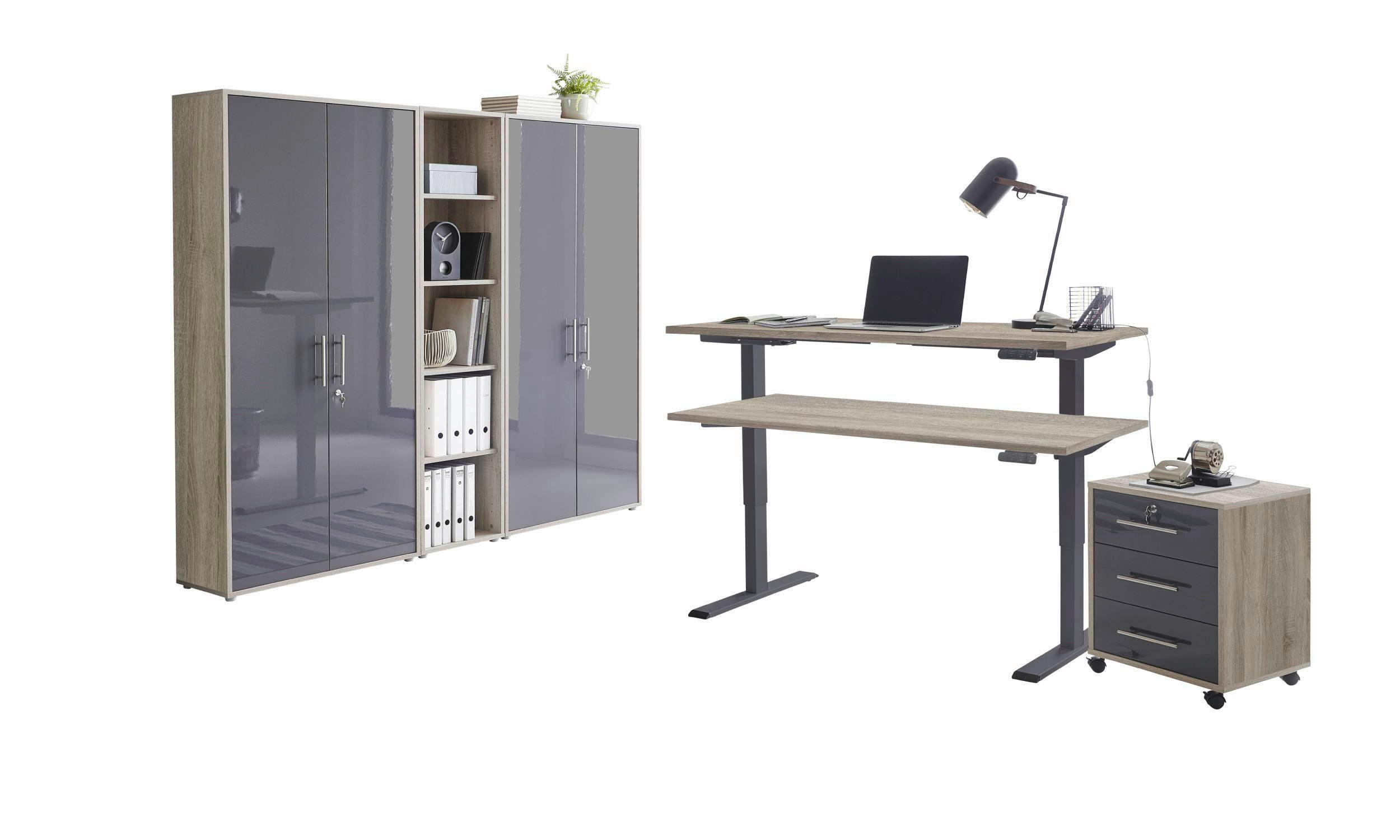 BÜRO erweiterbar, abschließbar Sonoma Eiche, Anthrazit Hochglanz - Anthrazit Hochglanz/Sonoma Eiche, MODERN, Holzwerkstoff/Metall - MID.YOU