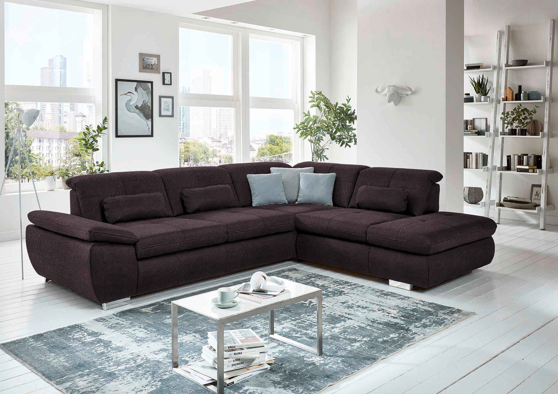 ECKSOFA in Mikrofaser Dunkelbraun  - Dunkelbraun/Silberfarben, Design, Textil/Metall (320/260cm) - Beldomo Speed