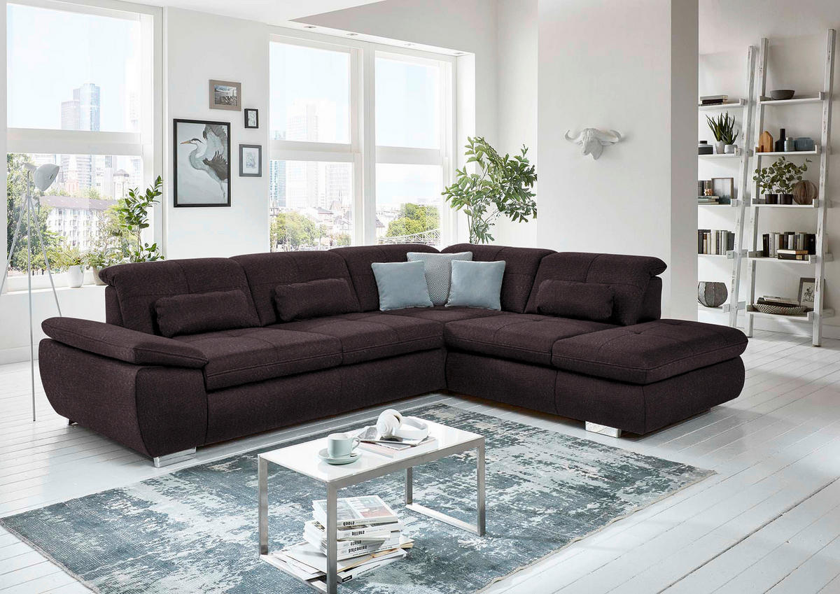 ECKSOFA in Mikrofaser Dunkelbraun  - Dunkelbraun/Silberfarben, Design, Textil/Metall (320/260cm) - Beldomo Speed