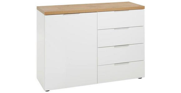 KOMMODE 120/89/43 cm  in Weiß, Eichefarben  - Eichefarben/Alufarben, Design, Holzwerkstoff/Kunststoff (120/89/43cm) - Xora