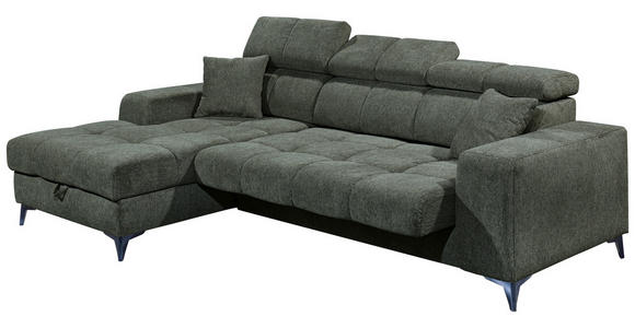 ECKSOFA Dunkelgrün Chenille  inkl. Zierkissen, Bettkasten, Rücken echt, Kopfteilverstellung, Sitztiefenverstellung  - Dunkelgrün/Schwarz, KONVENTIONELL, Kunststoff/Textil (172/268cm) - Carryhome