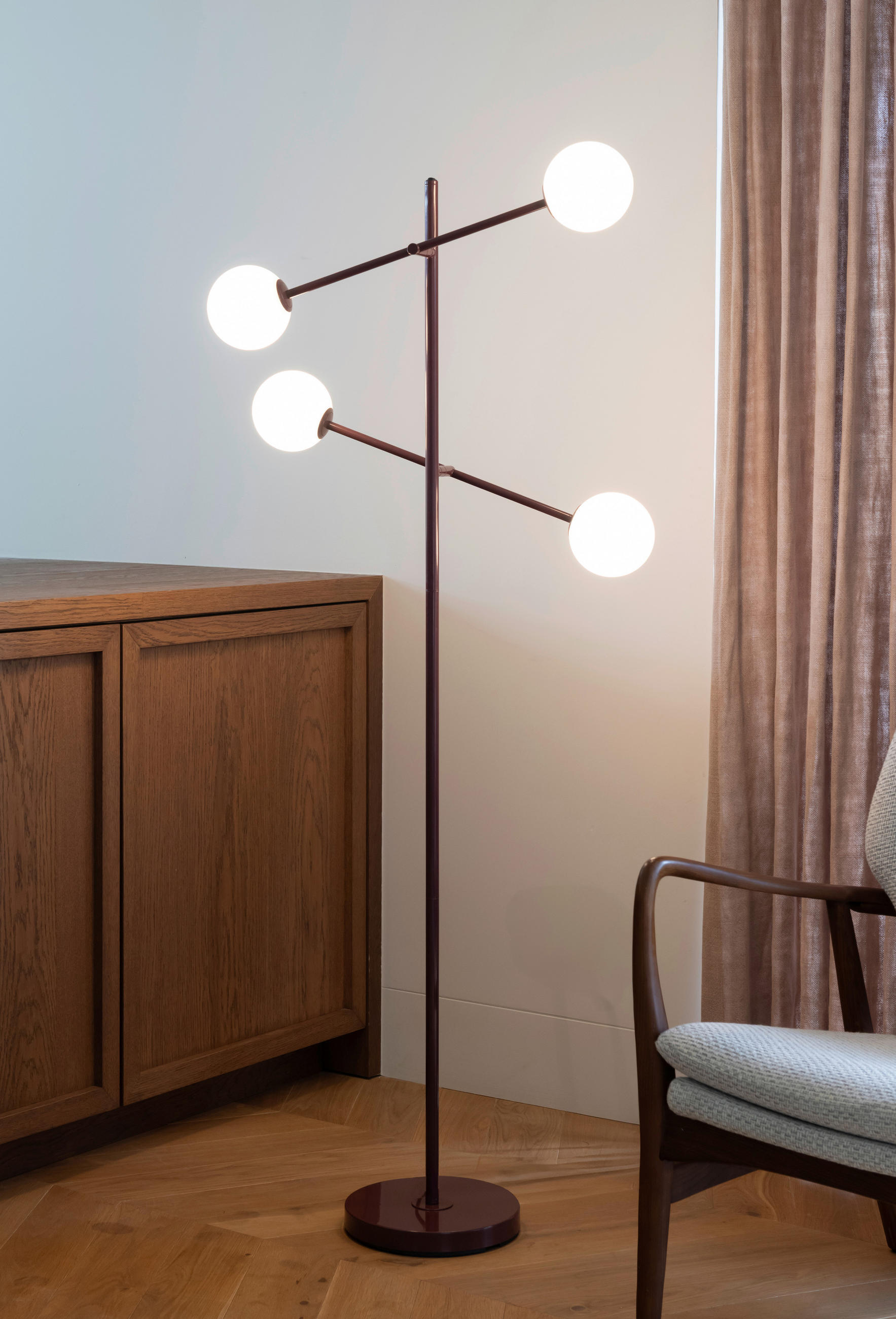 STEHLEUCHTE 47,5/63,5/165 cm    - Bordeaux/Weiß, Design, Glas/Metall (47,5/63,5/165cm) - It's about Romi