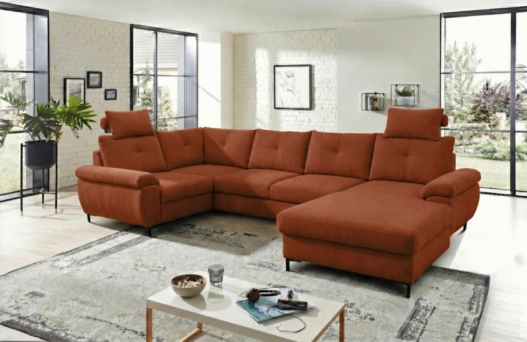 WOHNLANDSCHAFT SOLEI U Rot Chenille  - Rot/Schwarz, Design, Kunststoff/Textil (184/334/188cm) - MID.YOU