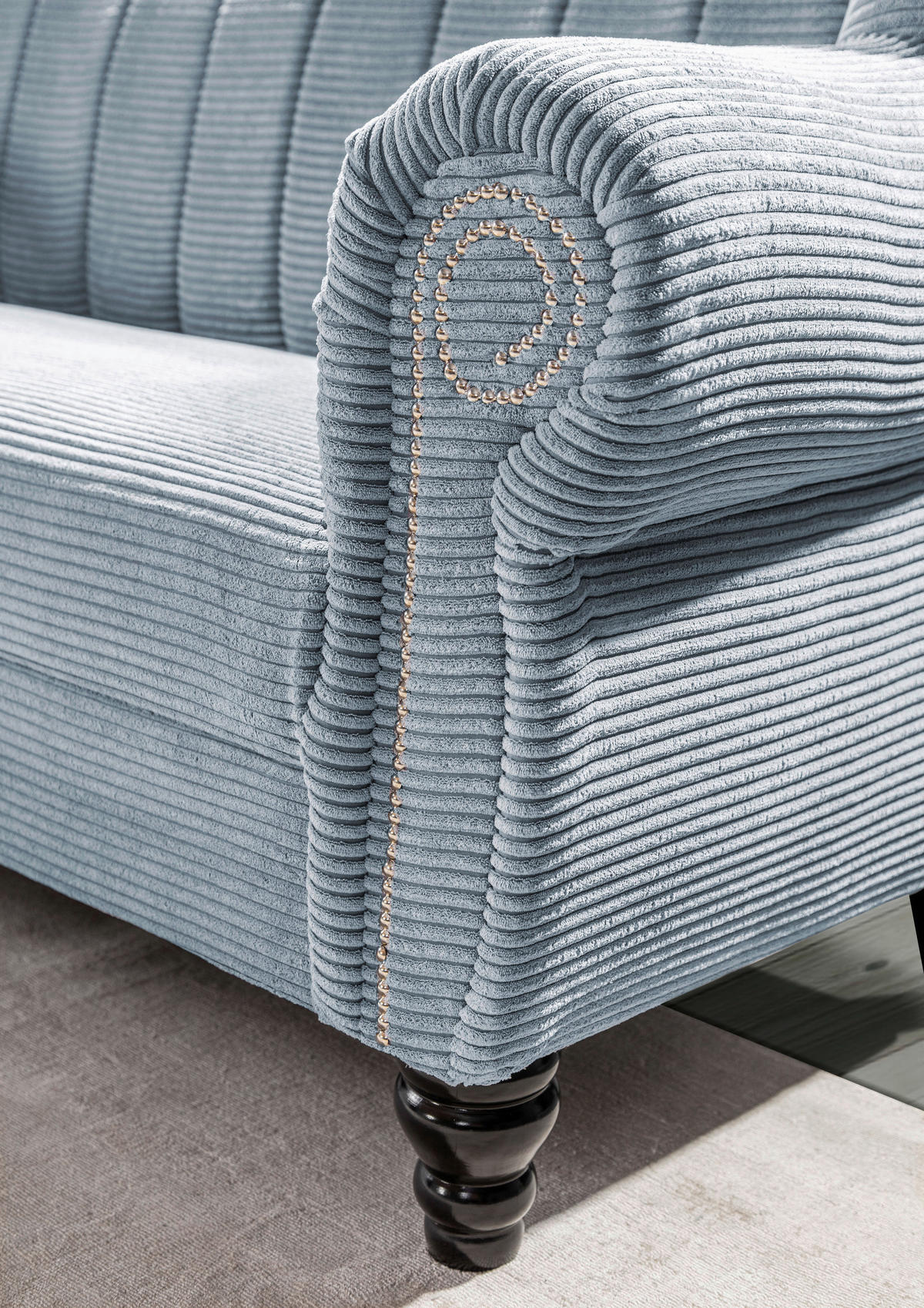 2-SITZER-SOFA in Cord Hellblau  - Dunkelbraun/Hellblau, Design, Holz/Textil (168/96/75cm) - Ambia Home