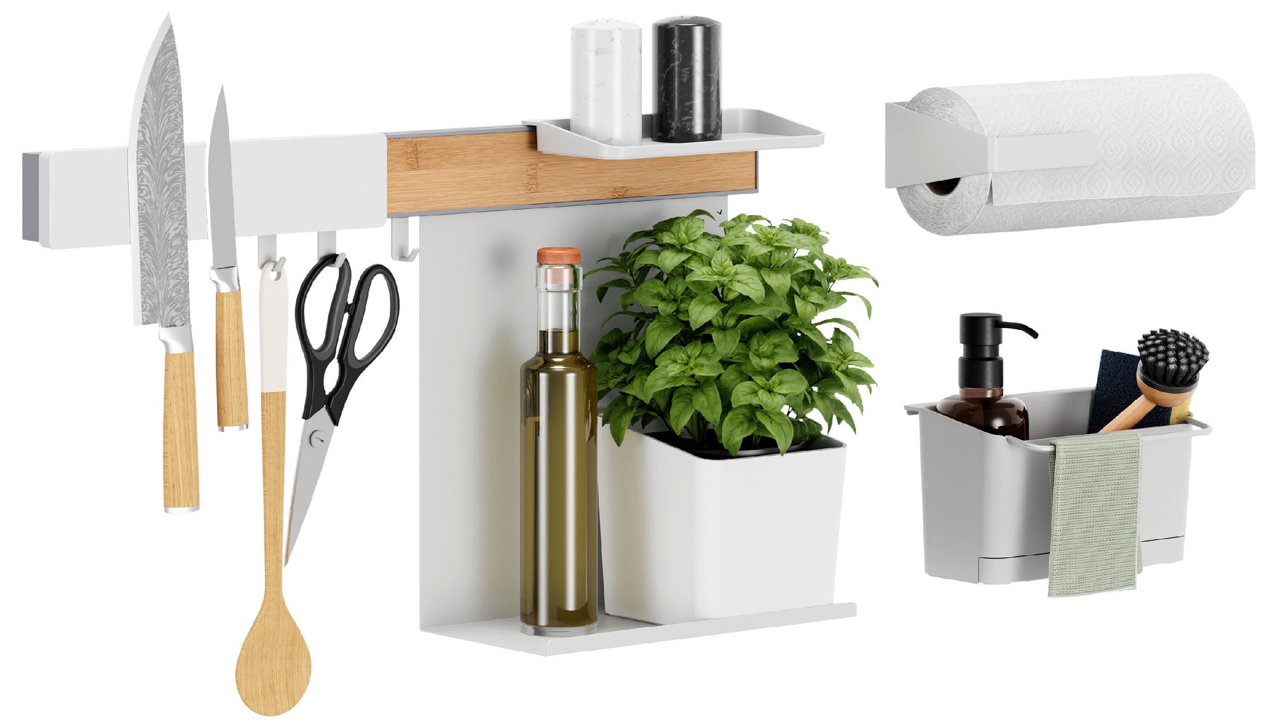 KÜCHEN-ORGANIZER-SET  - Weiß, Basics, Holz/Kunststoff (60/34/14cm) - Tesa