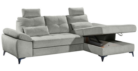 ECKSOFA Hellgrau Mikrovelours  - Chromfarben/Hellgrau, KONVENTIONELL, Kunststoff/Textil (270/170cm) - Carryhome