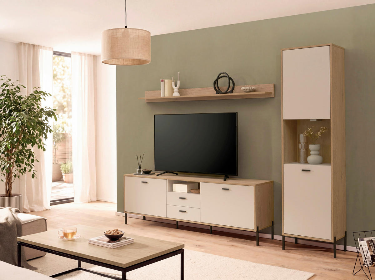 VITRINE  in Eichefarben, Kaschmir - Kaschmir/Eichefarben, Design, Holzwerkstoff/Metall (55/206/35cm) - MID.YOU
