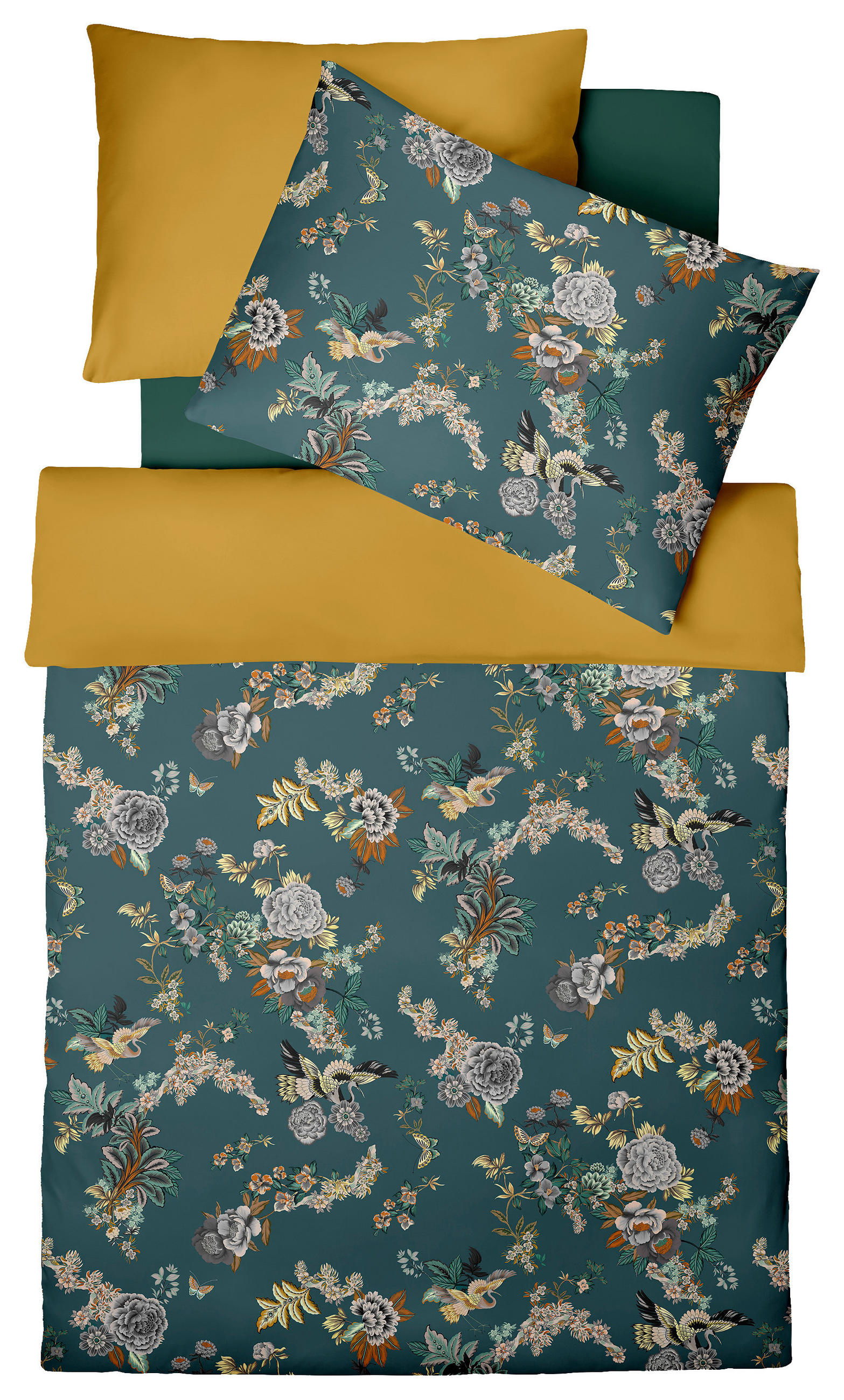 BETTWÄSCHE 2-teilig Satin 140/200 cm  - Currygelb/Dunkelgrün, Basics, Textil (140/200cm) - Fleuresse