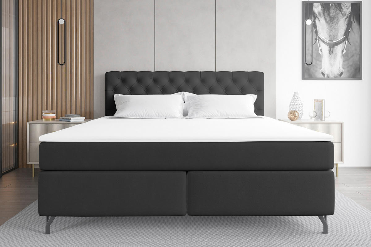 BOXSPRINGBETT 180/200 cm  in Anthrazit  - Anthrazit/Schwarz, Konventionell, Textil/Metall (180/200cm) - Carryhome