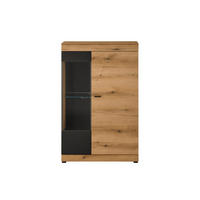 VITRINE  in Graphitfarben, Eichefarben - Eichefarben/Schwarz, Design, Glas/Holzwerkstoff (90/141/35cm) - MID.YOU