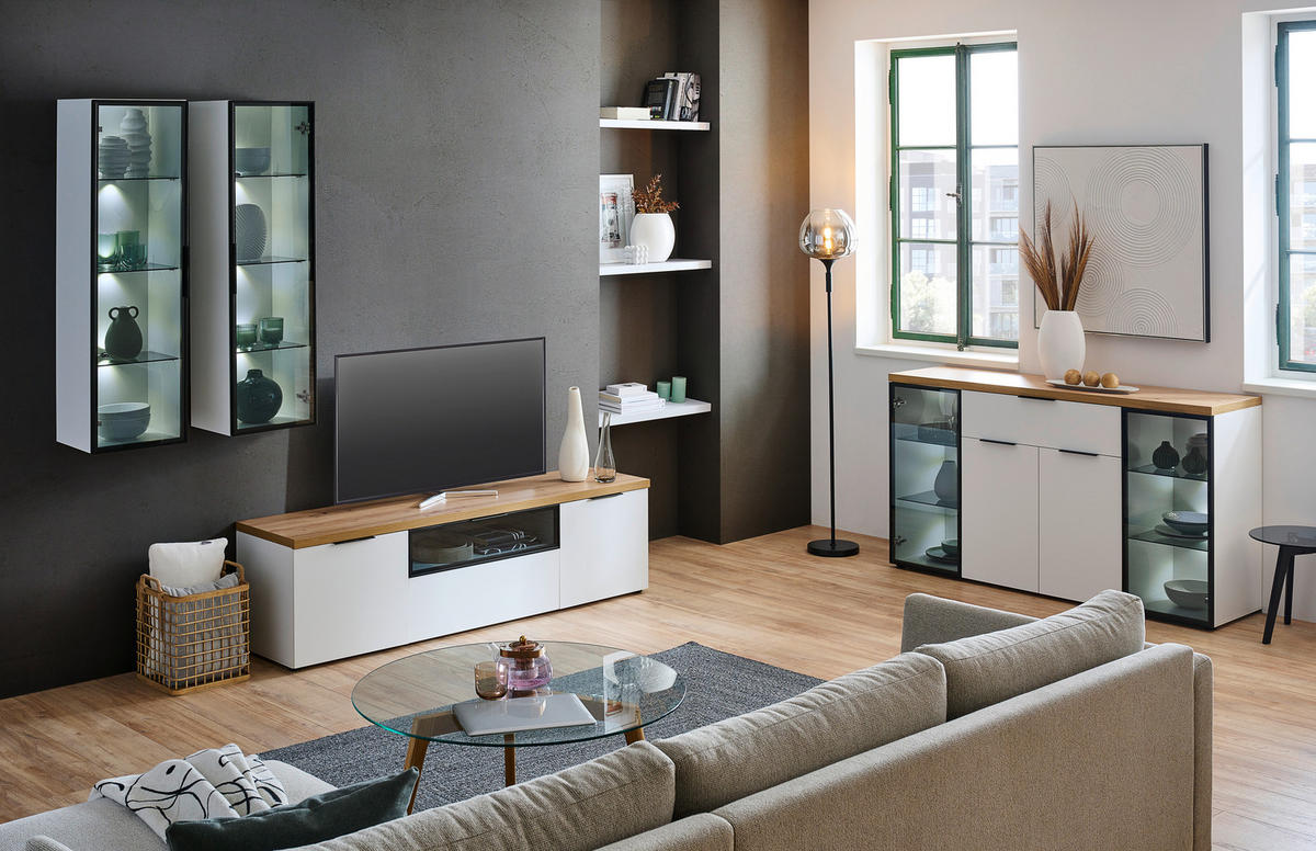 HÄNGEVITRINE in Weiß  - Schwarz/Weiß, Design, Glas/Holzwerkstoff (35/120/31cm) - Stylife