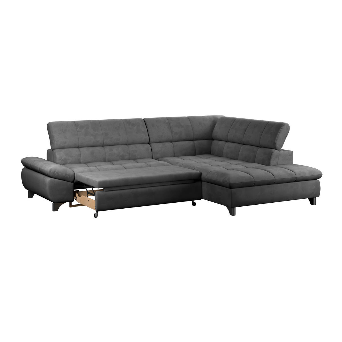 ECKSOFA Dunkelgrau Chenille  - Chromfarben/Dunkelgrau, KONVENTIONELL, Textil/Metall (312/234cm) - Livetastic