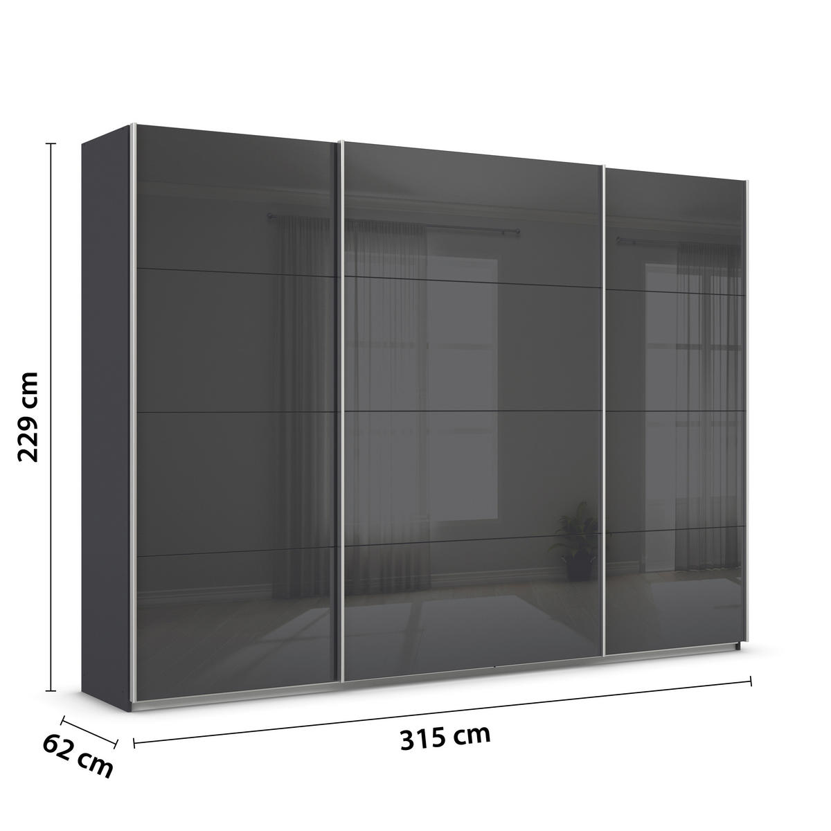 SCHWEBETÜRENSCHRANK in Grau  - Alufarben/Grau, Konventionell, Glas/Holzwerkstoff (315/229/62cm) - Xora