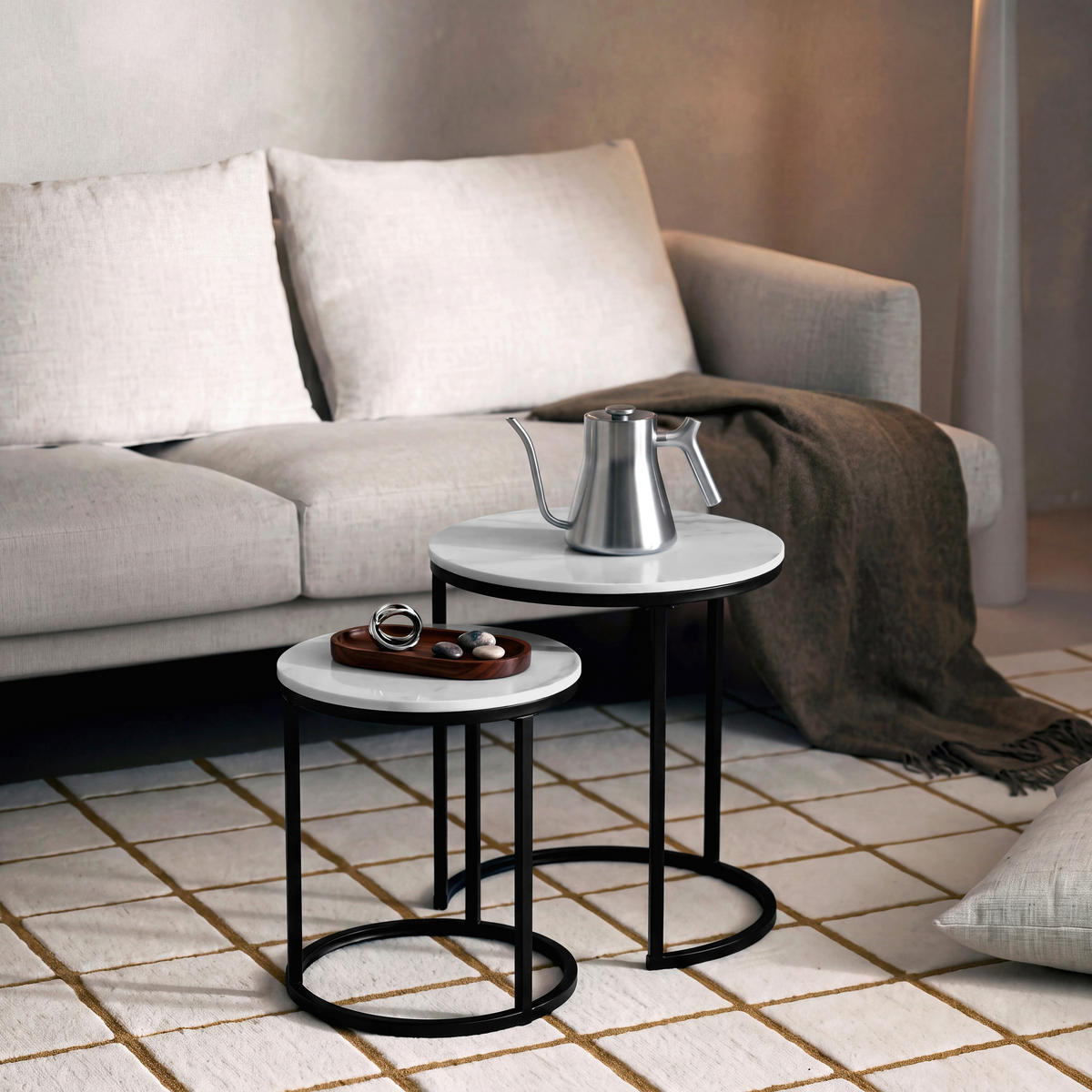 SET POMOĆNIH STOLIĆA višebojno, crna, bijela  metal, keramika   - bijela/višebojno, Design, metal/keramika (38-50/38-50/51-58cm) - MID.YOU