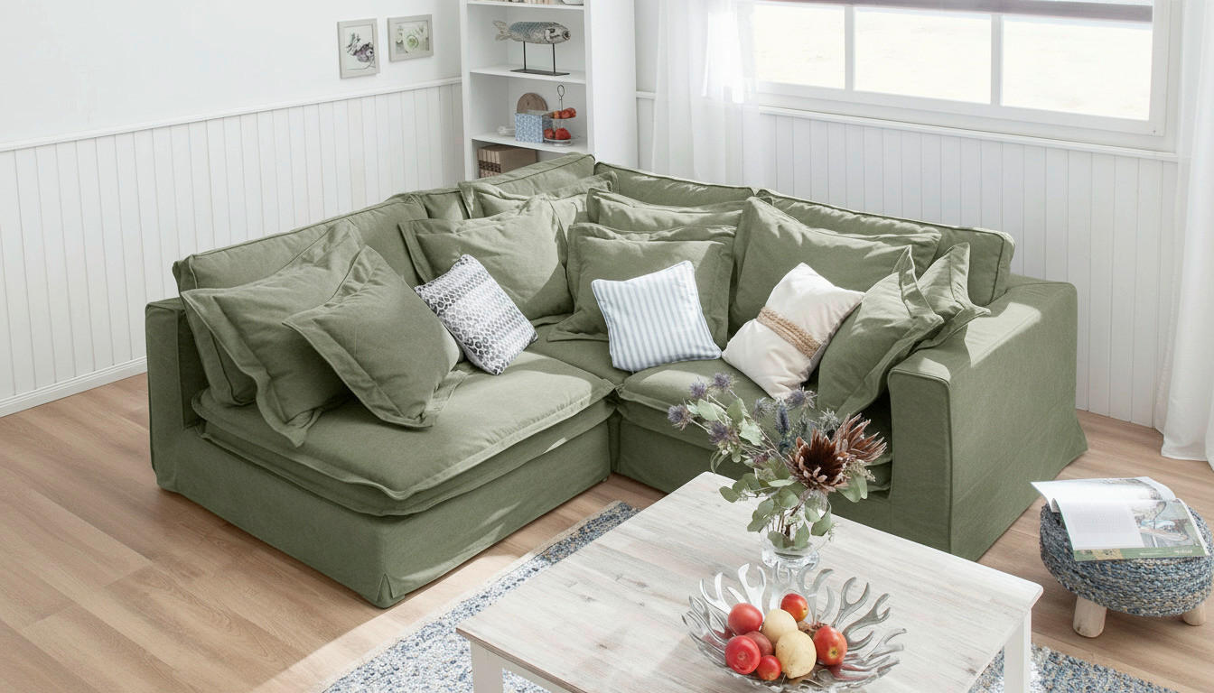 ECKSOFA STELLA in Webstoff Olivgrün Zierkissen, Rückenkissen  238/222 cm  - Schwarz/Olivgrün, Design, Kunststoff/Textil (238/222cm) - P & B