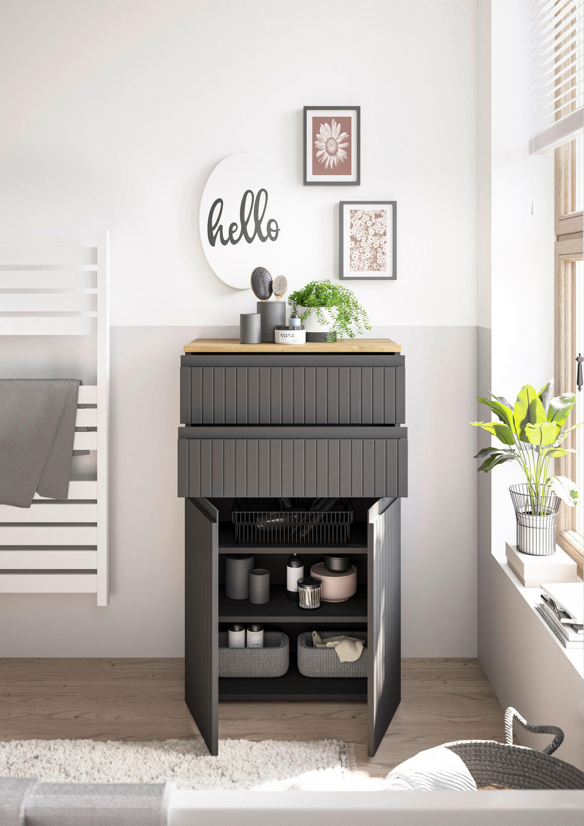 MIDISCHRANK 60/100/31 cm  - Eichefarben/Schwarz, MODERN, Holzwerkstoff/Kunststoff (60/100/31cm) - MID.YOU