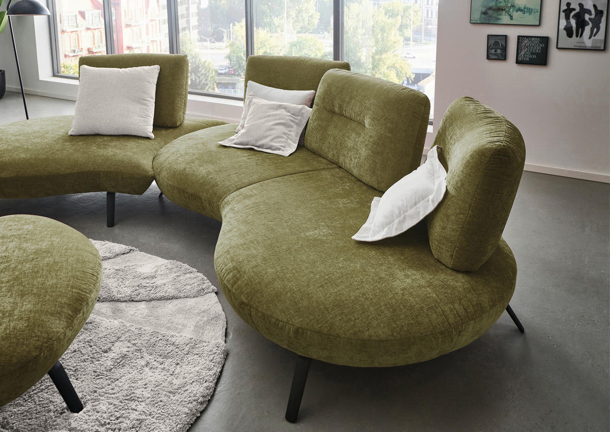 BIGSOFA Flachgewebe Olivgrün  - Schwarz/Olivgrün, Design, Textil/Metall (456/93/138cm) - Moderano