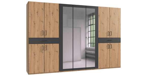 DREHTÜRENSCHRANK  in Graphitfarben, Eiche Artisan  - Schwarz/Graphitfarben, KONVENTIONELL, Glas/Holzwerkstoff (313/208/58cm) - Carryhome