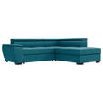 ECKSOFA Petrol Flachgewebe Schlaffunktion, Rücken echt, Kopfteilverstellung, Liegefläche im Originalstoff  - Petrol/Schwarz, KONVENTIONELL, Kunststoff/Textil (266/220cm) - Carryhome