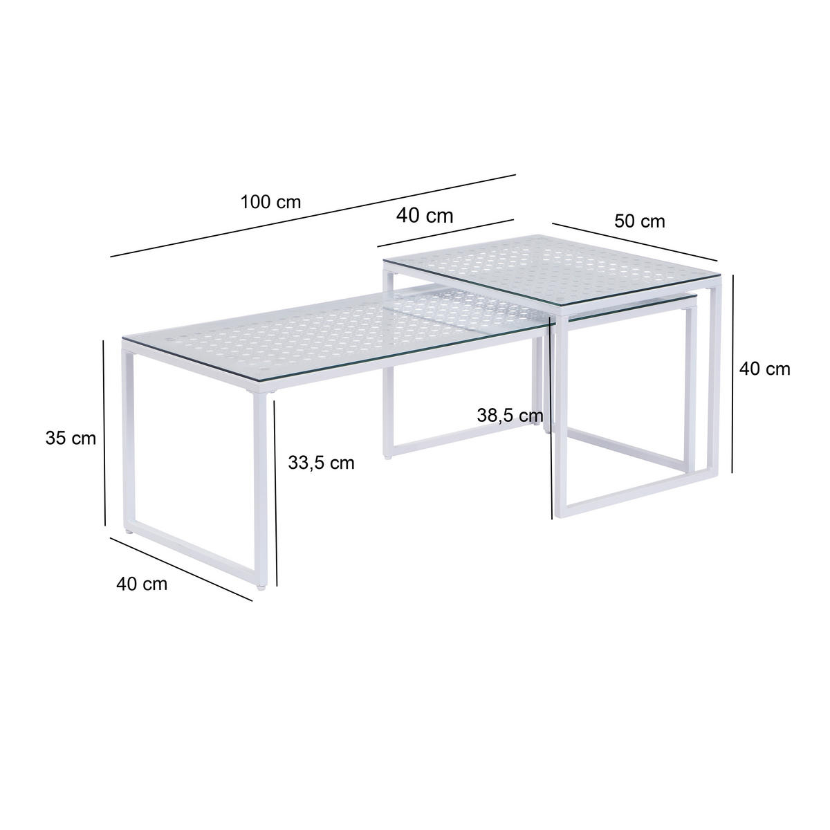 SATZTISCH in Glas 100/40/35 cm  - Weiß, Design, Glas/Metall (100/40/35cm) - MID.YOU