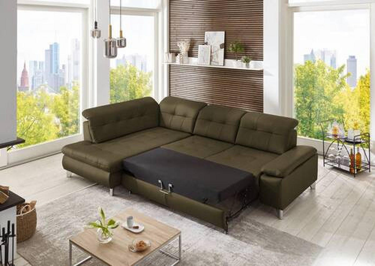 ECKSOFA in Echtleder Grün  - Grün, Basics, Leder/Metall (211/309cm) - Beldomo Speed
