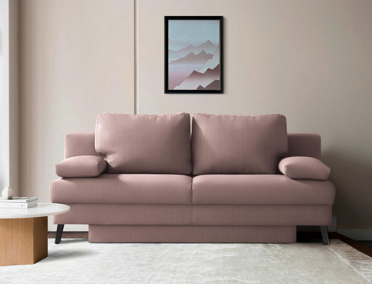 SCHLAFSOFA Cord Rosa  - Schwarz/Rosa, Modern, Textil/Metall (194/91/90cm) - Novel