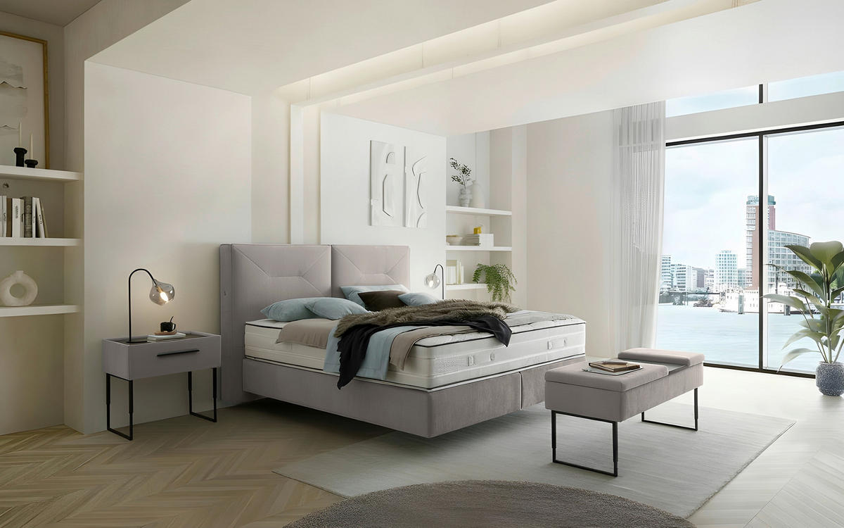 BOXSPRINGBETT 200/200 cm,  in Hellgrau, Matratze, H3 + H3 = fest  - Hellgrau/Schwarz, Design, Kunststoff/Textil (200/200cm) - Dieter Knoll