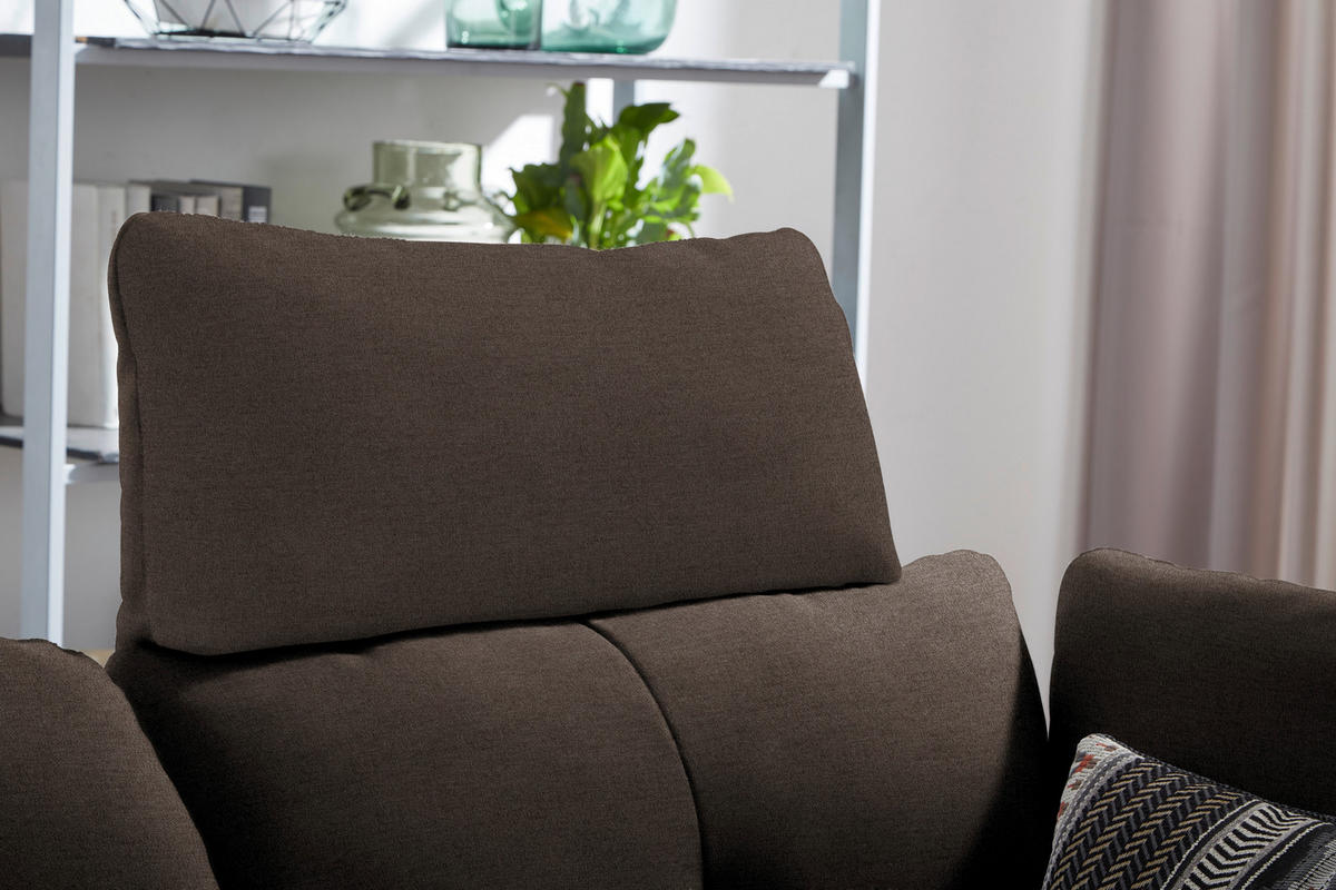 ECKSOFA in Flachgewebe Dunkelbraun  - Dunkelbraun/Schwarz, Design, Textil/Metall (157/344cm) - Chilliano