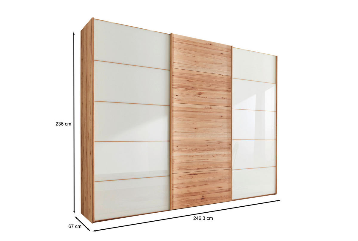 FÜGGESZTETT TOLÓAJTÓS SZEKRÉN részben tömörfa bükk fehér, bükk  - bükk/fehér, Natur, faalapú anyag/Üveg (250/236/67cm) - Linea Natura