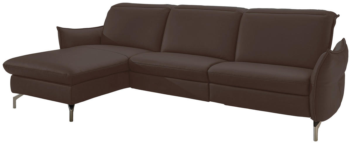 ECKSOFA in Lederlook (vegan) Dunkelbraun  - Dunkelbraun/Nickelfarben, Modern, Textil/Metall (179/233cm) - Livetastic