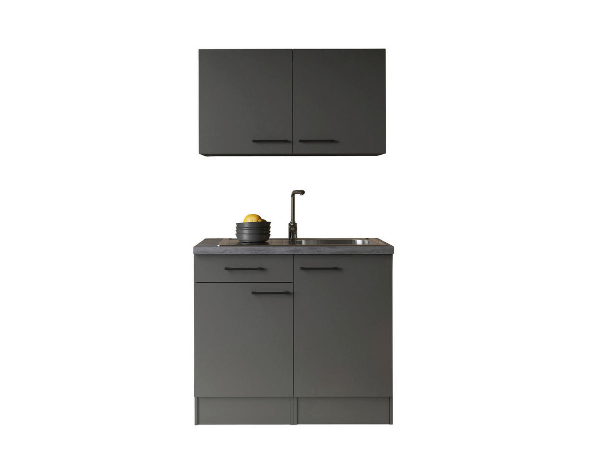 MINIKÜCHE 100 cm   in Grau  - Schwarz/Grau, Trend, Holzwerkstoff/Metall (100cm) - Respekta